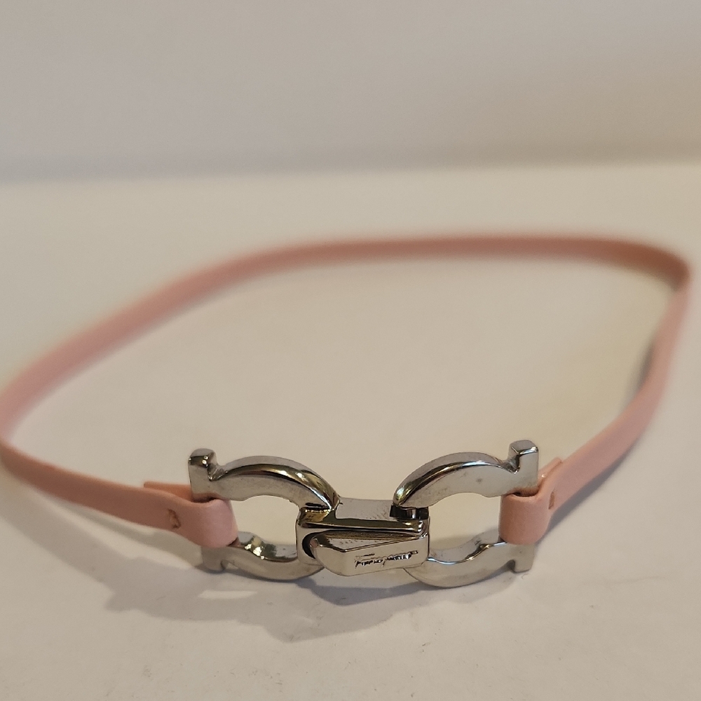 Salvatore FerragamovPink Leather Double Wrap Bracelet with Silver Gancini